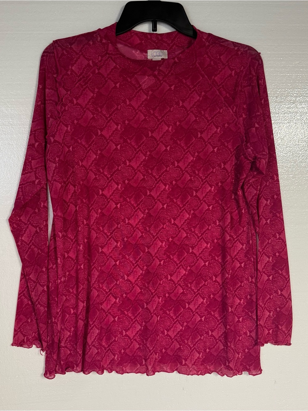 LOGO by Lori Goldstein Shirt M Pink Snakeskin Print Long Sleeve Sheer Textured